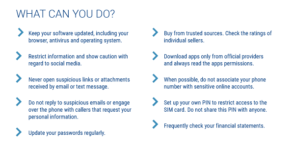 What can we do to avoid being a victim of SIM Swap? Source: Europol